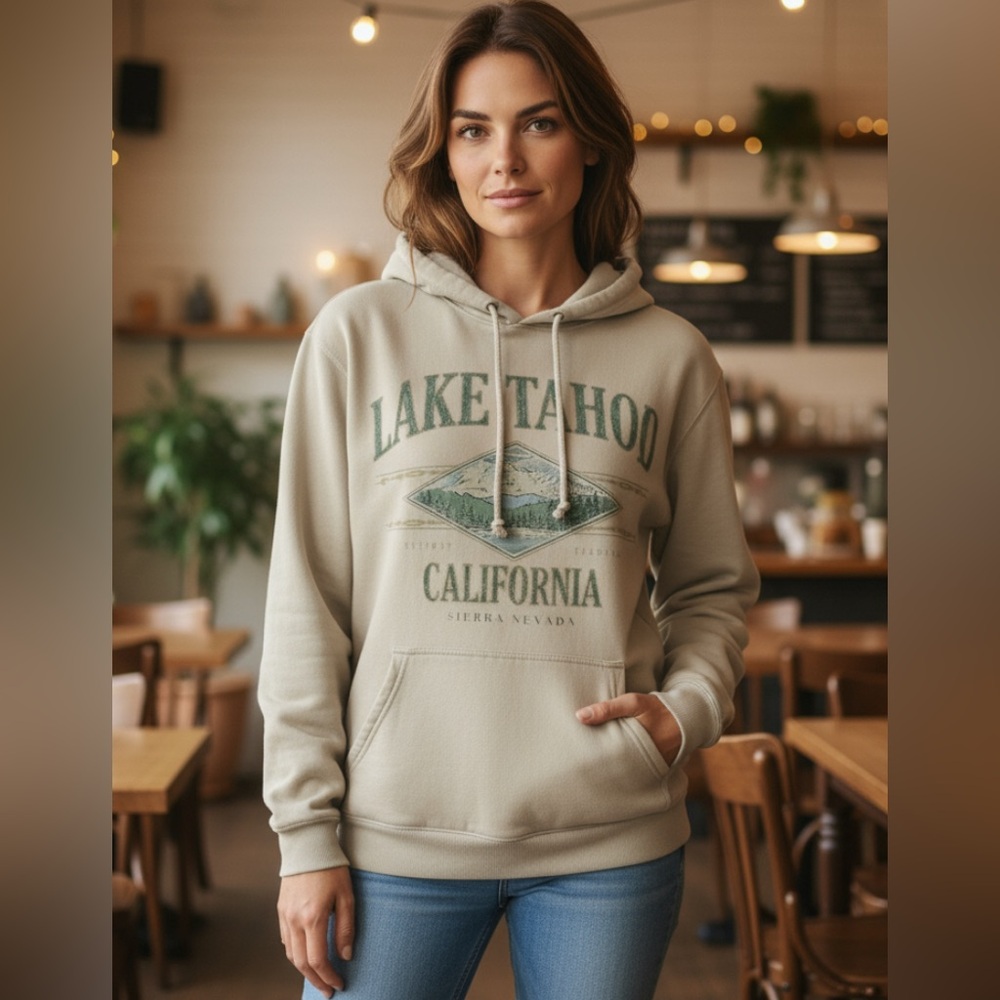 Cotton on Garments, Heavy Blend Sand Color Graphic Hoodie, Pockets‎ SMALL PETITE